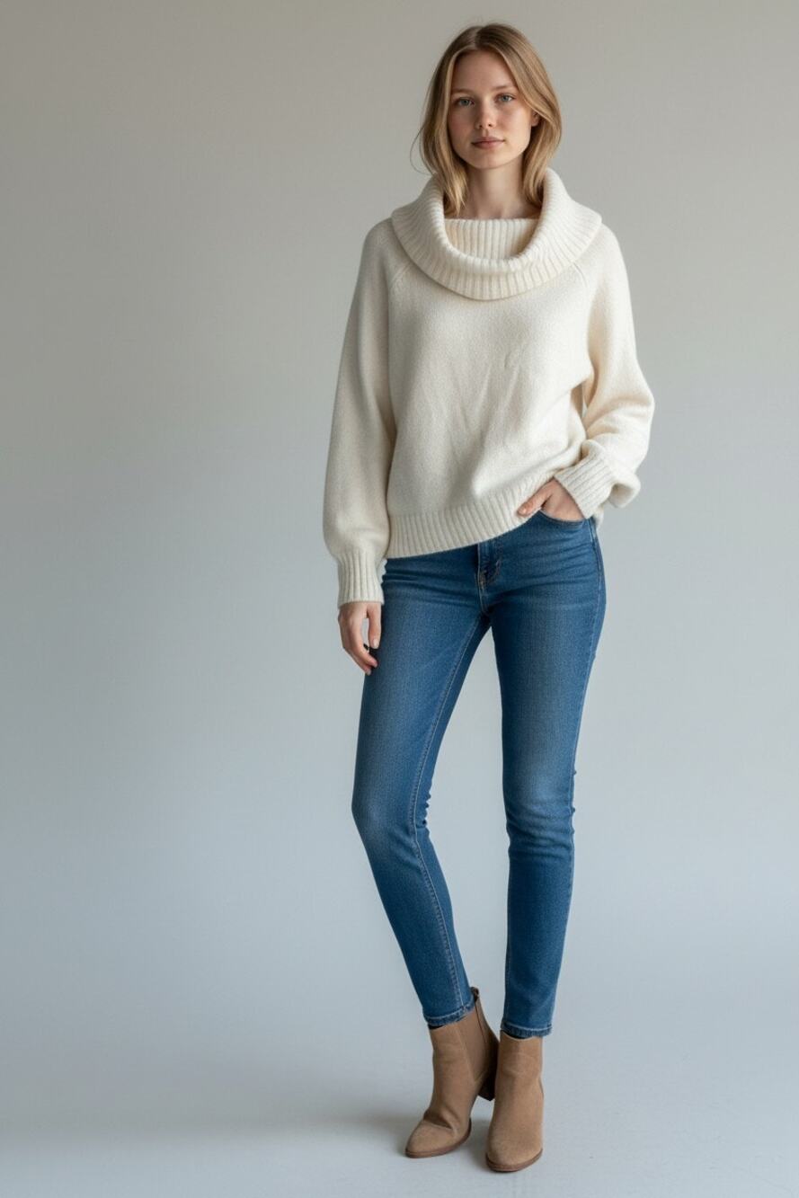 Abercrombie & Fitch Cream Knit Long Sleeve Cowl Neck Turtleneck Sweater Size M